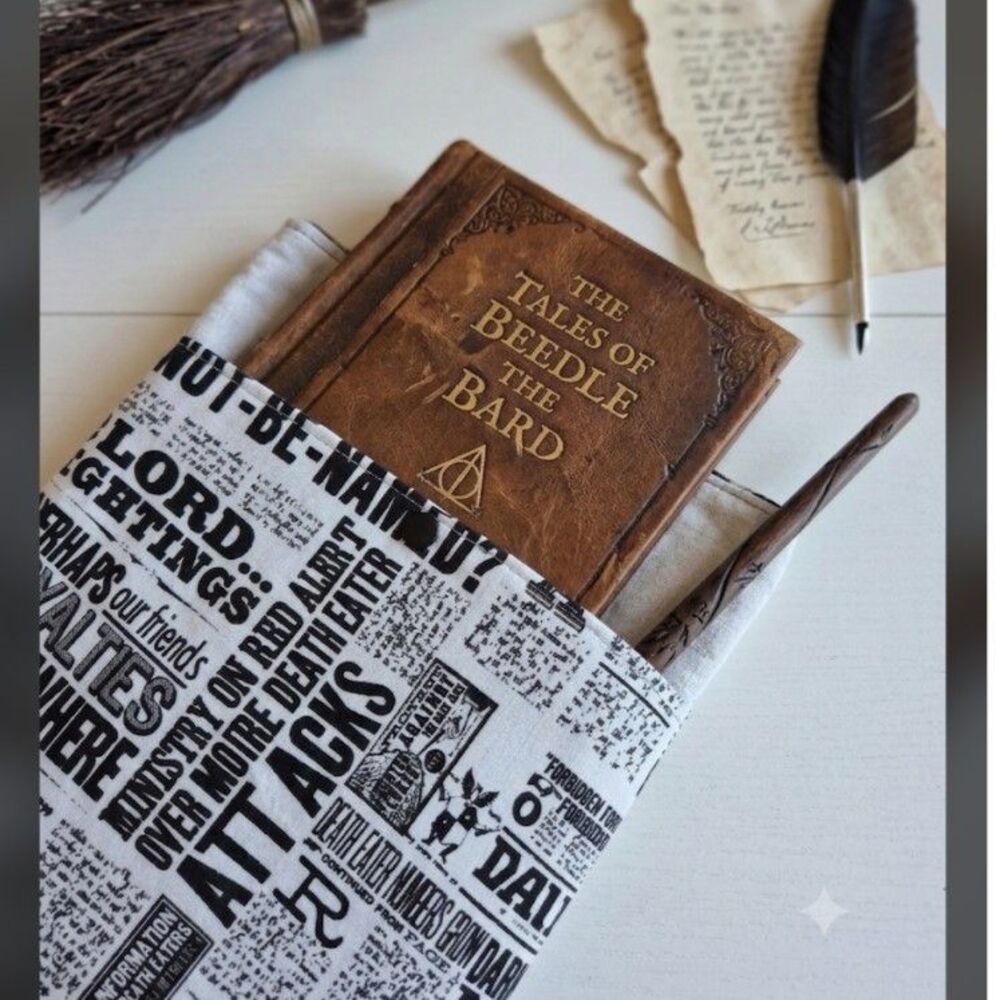 Handcrafted Two-Pocket Tablet Sleeve - Magical Harry Potter Newspaper Theme